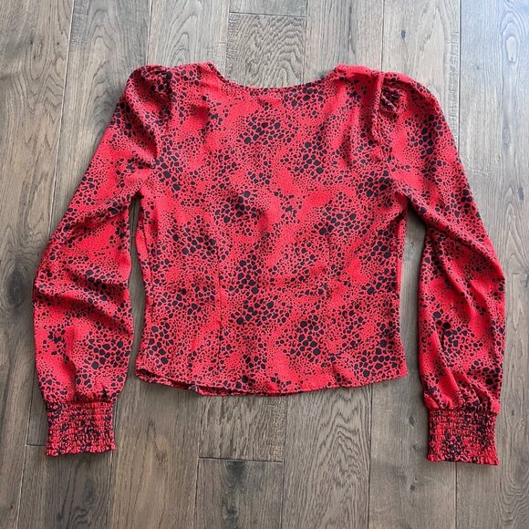 Leith Whimsigoth Red Black Snakeskin Print Blouse Size S Button Front Crepe - Picture 3 of 6